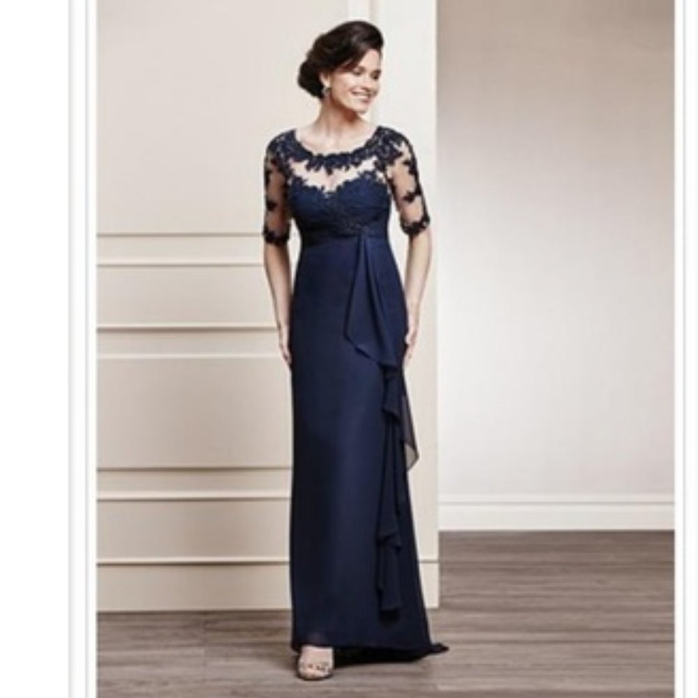 NEW Navy Blue Mother of the Bride/Groom Elegant Formal 3/4 Sleeve Dress SIZE 12